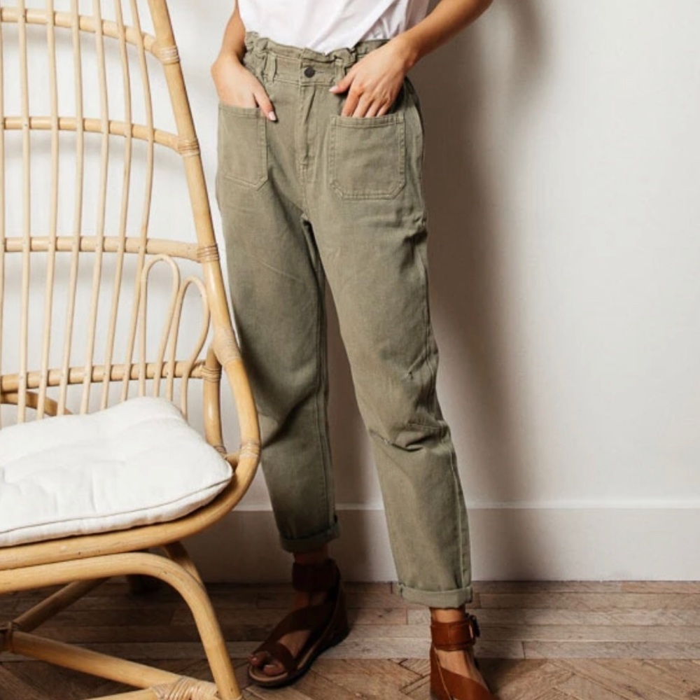 Bohme Paperbag denim pants in olive